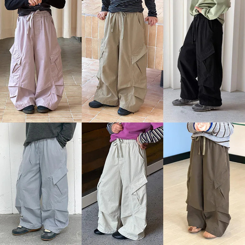 【KID】立体ポケットワイドシルエットカーゴパンツ