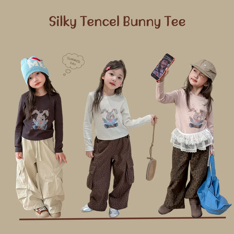 【KID】うさぎプリントシルキー長袖Tシャツ