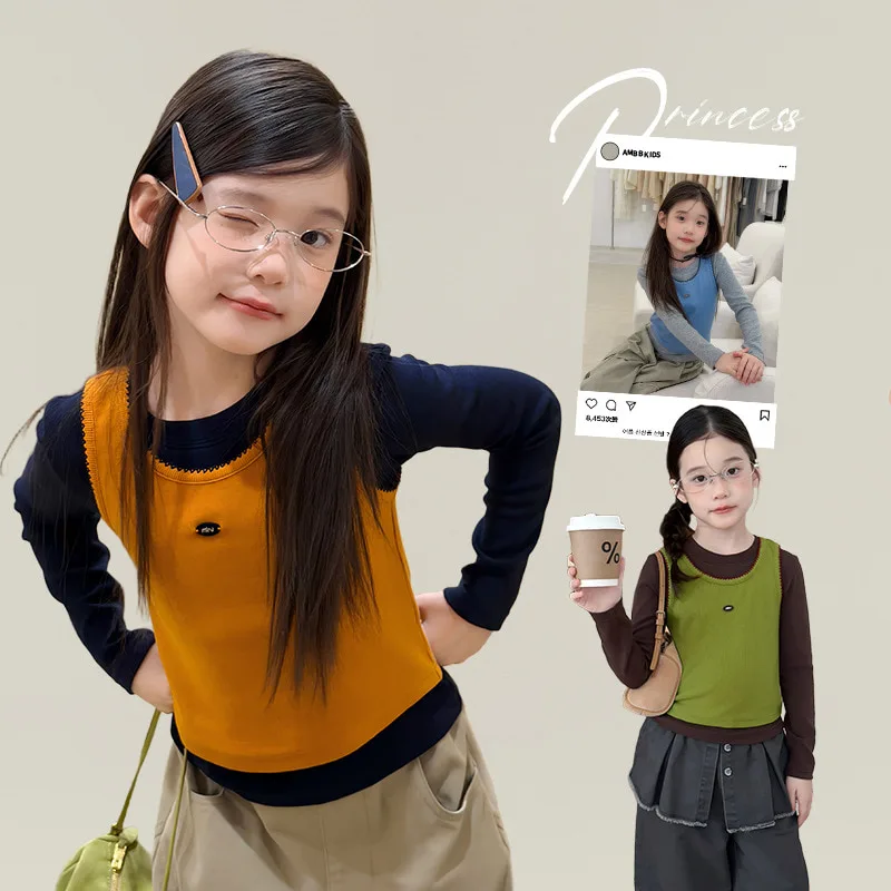 スモック配色長袖Tシャツベストセットアップ