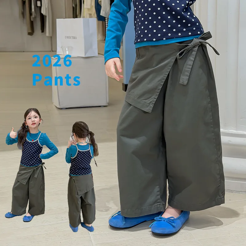 ダークグレーラップデザインワイドパンツ