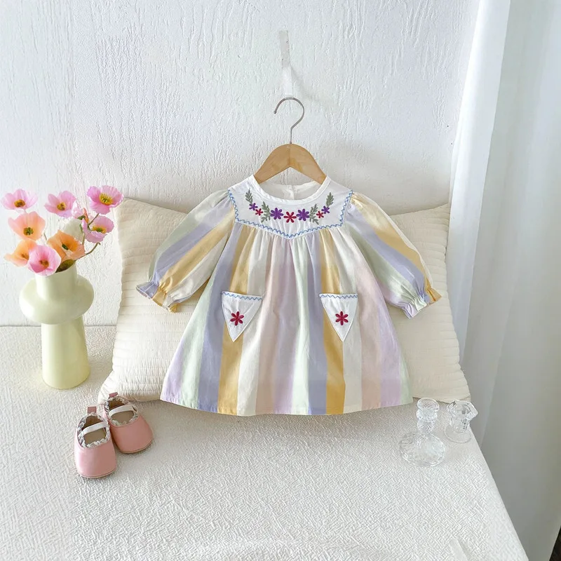 【BABY】パステルレインボーストライプワンピース