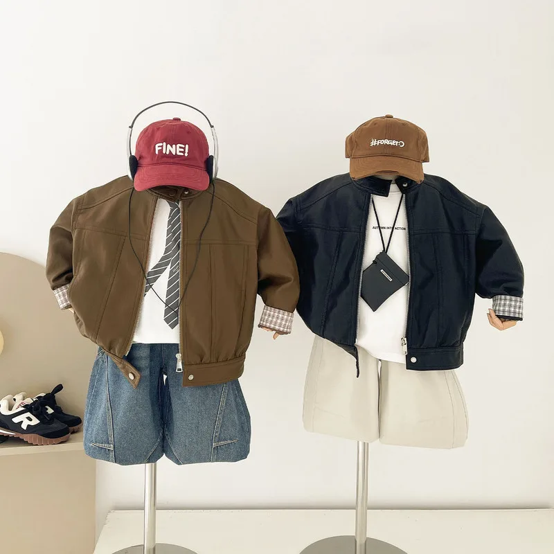 【KID】フェイクレザースタンドカラージャケット