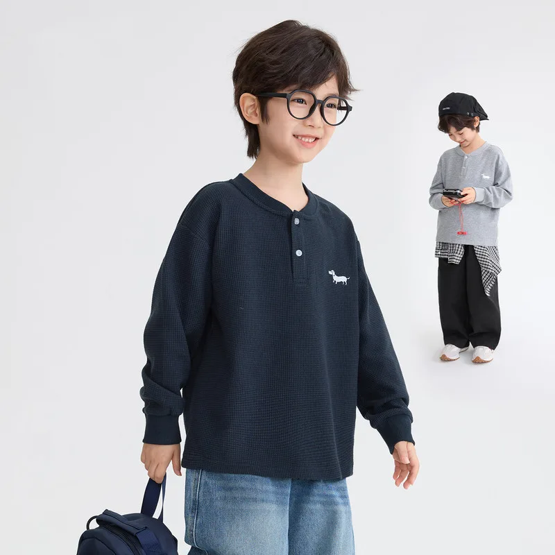 【KID】ワッフルヘンリーネック長袖Tシャツ