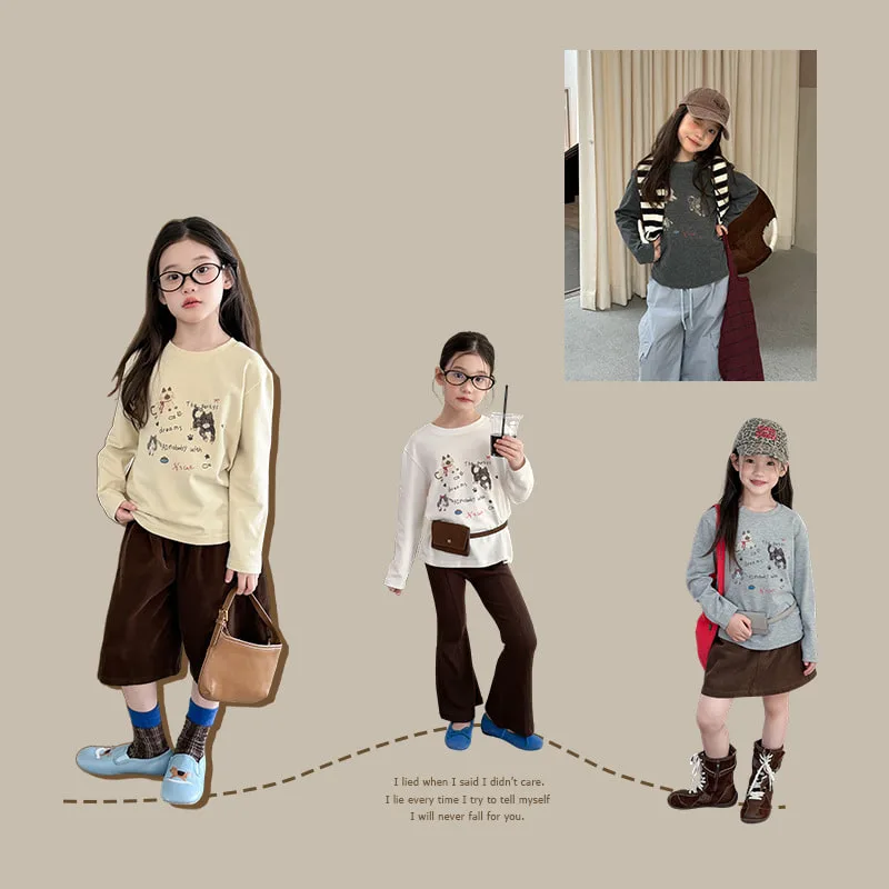 【KID】ねこイラスト英字プリント長袖Tシャツ