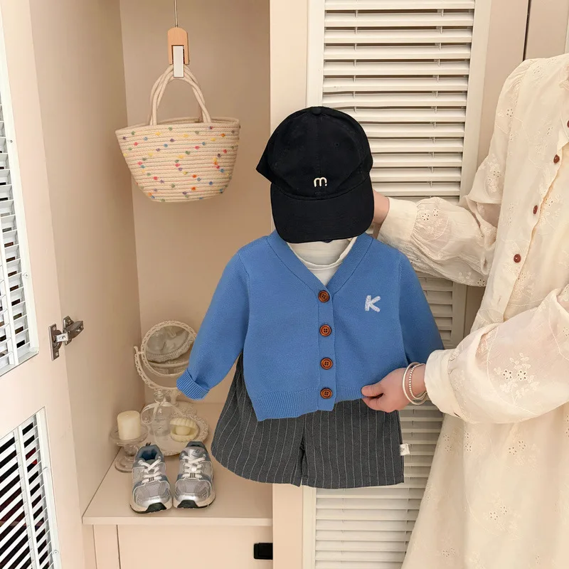【BABY】ブルーKロゴボタンニットカーディガン
