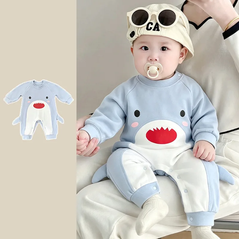 【BABY】キュートシャーク長袖ベビーロンパース