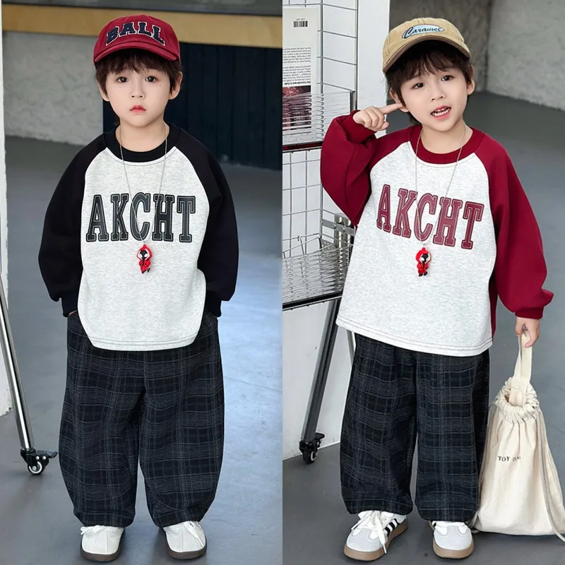 【セット】英字ラグランTシャツチェックパンツセット