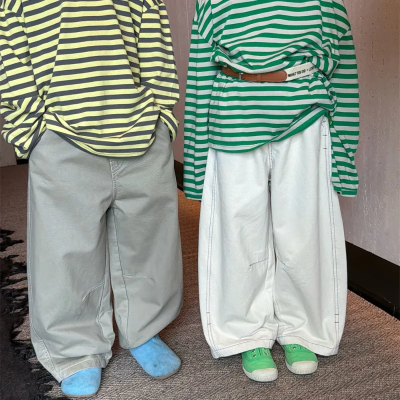 【KID】ステッチデザインワイドカジュアルパンツ
