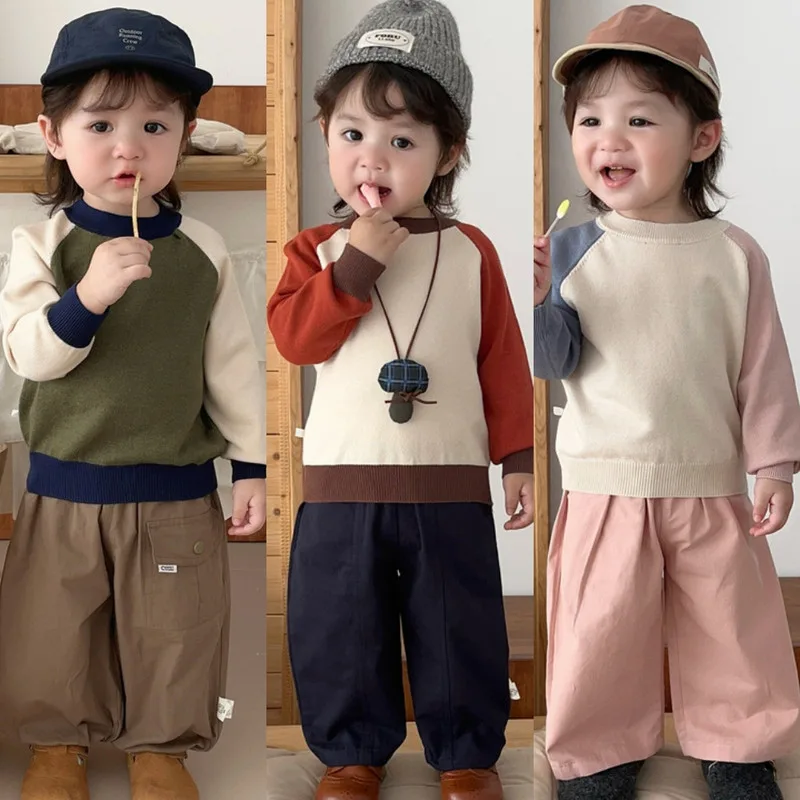 【BABY】配色ラグラン長袖ニットTシャツ