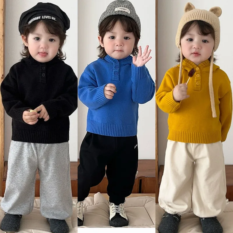 【BABY】ボタンネックニット長袖トップス