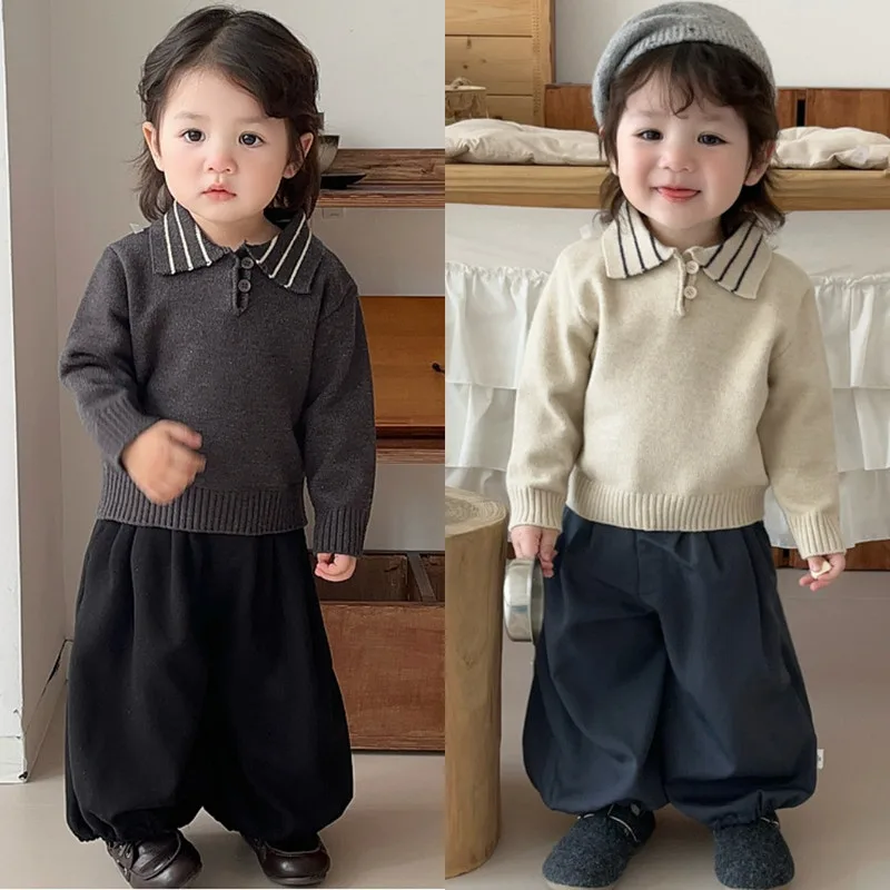 【BABY】ストライプ襟付きニットポロシャツ