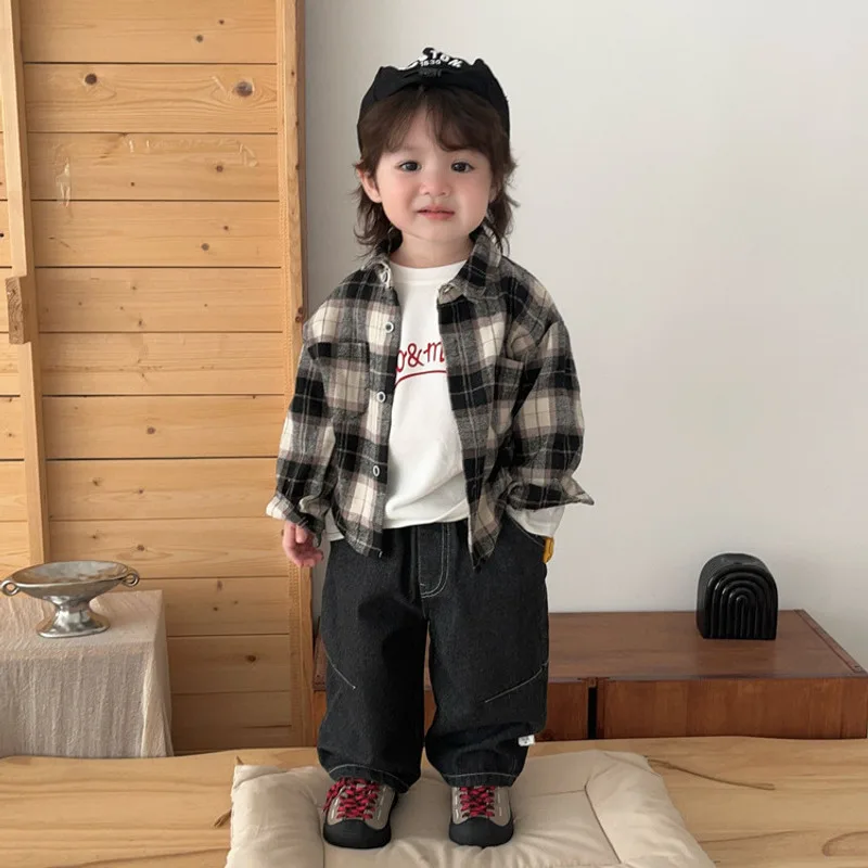 タイニーフリーチェック柄キッズ長袖シャツ
