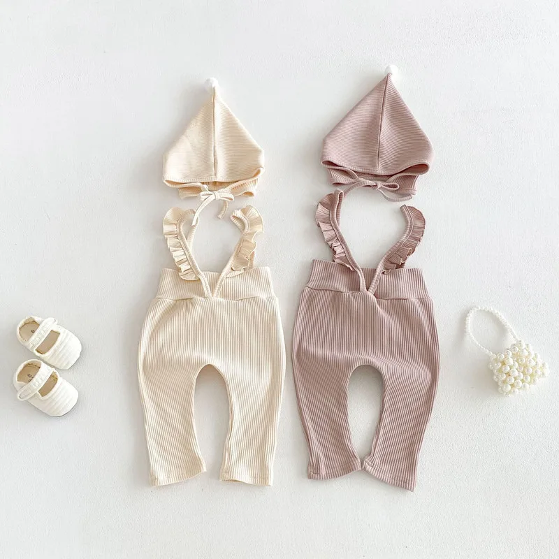 【セット】フリルサロペットロンパース帽子セット