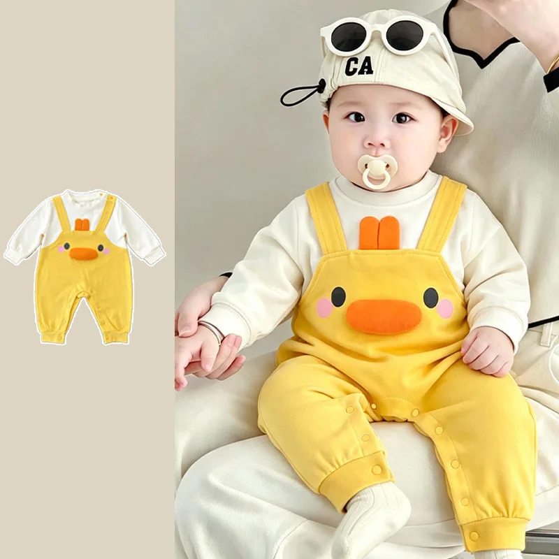 【BABY】ダックフェイスサロペット風ロンパース