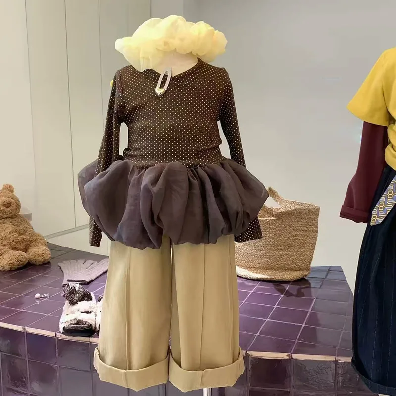 【リンクコーデ】秋の木ドットトップス／ワイドパンツ