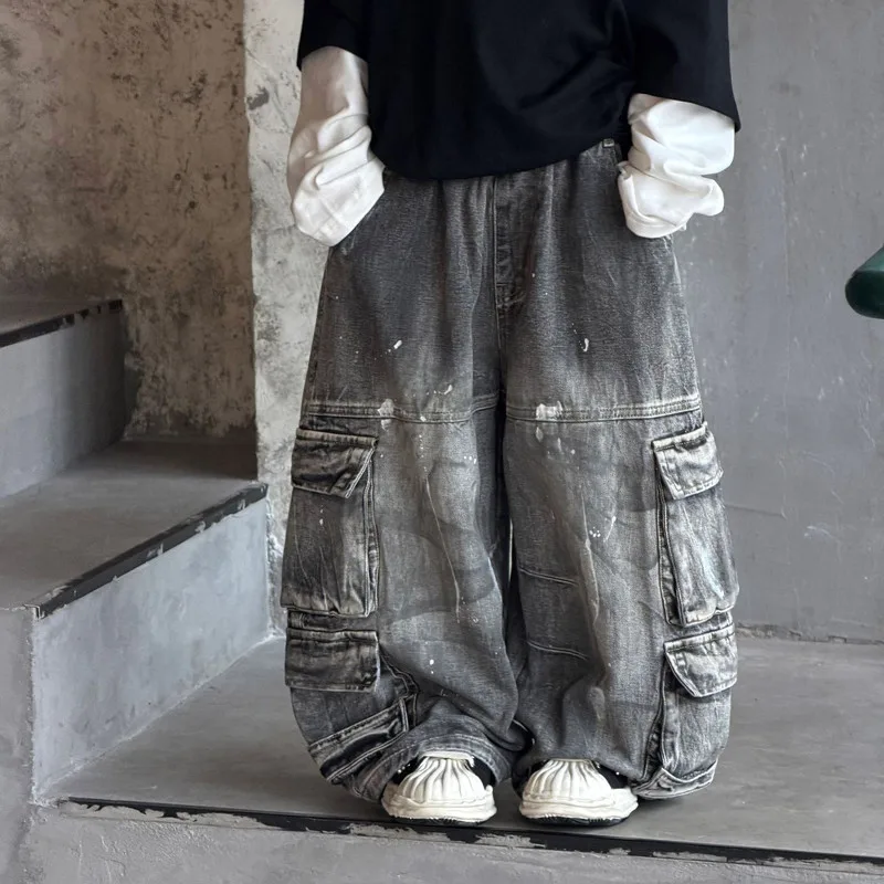 【KID】ペイント加工ワイドカーゴデニムパンツ