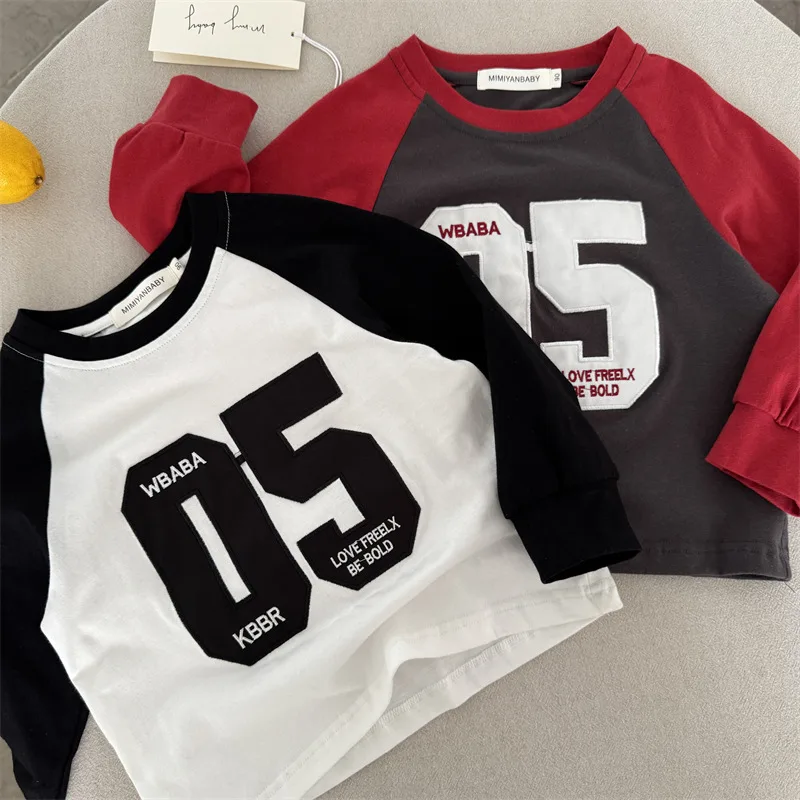 【KID】数字プリント配色ラグラン長袖Tシャツ