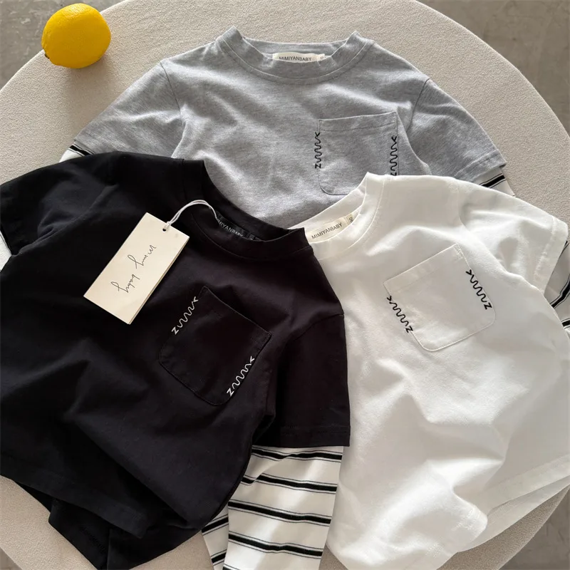 【KID】ストライプフェイクレイヤード長袖Tシャツ