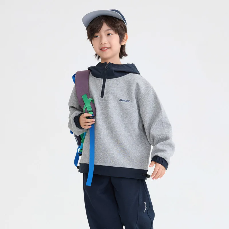 【KID】グレーフード英字ロゴプリントパーカー