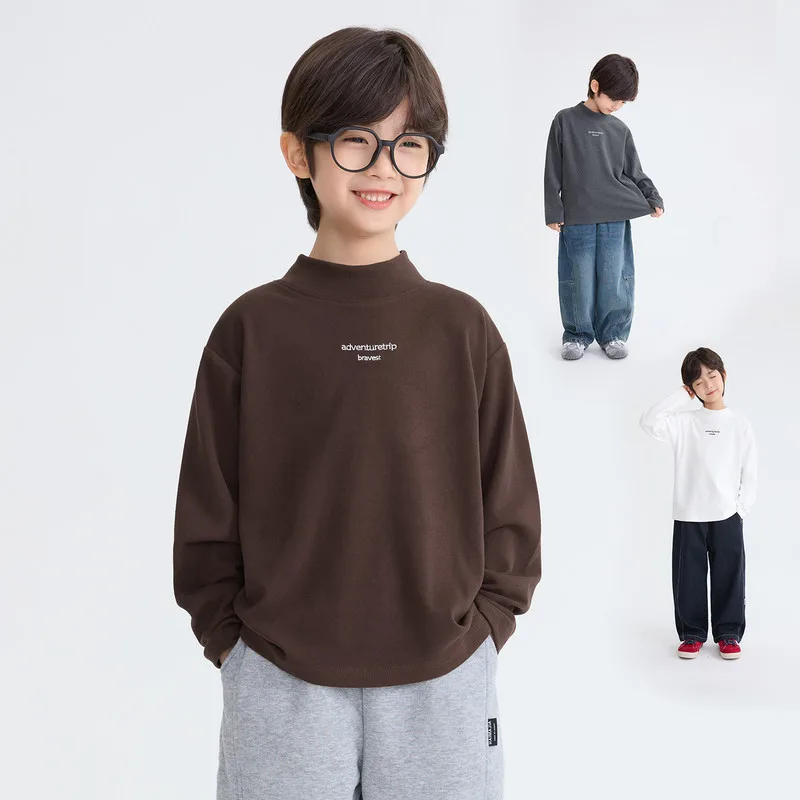 【KID】英字プリントハイネック長袖Tシャツ