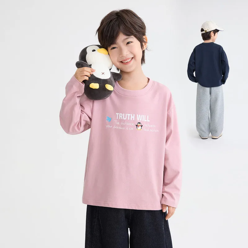 【KID】ペンギンモチーフ英字プリント長袖Tシャツ