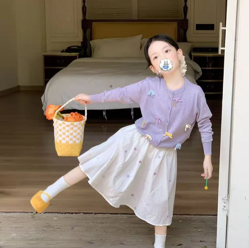 【KID】マシュマロリボン付きパープルカーディガン