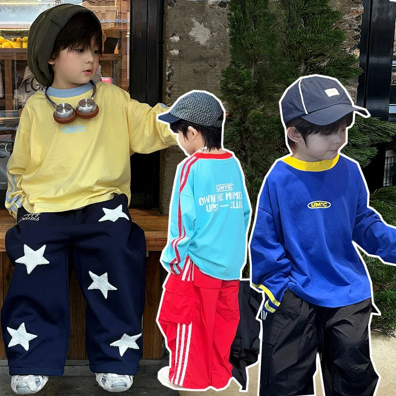 【KID】カラーロゴプリントクルーネック長袖Tシャツ