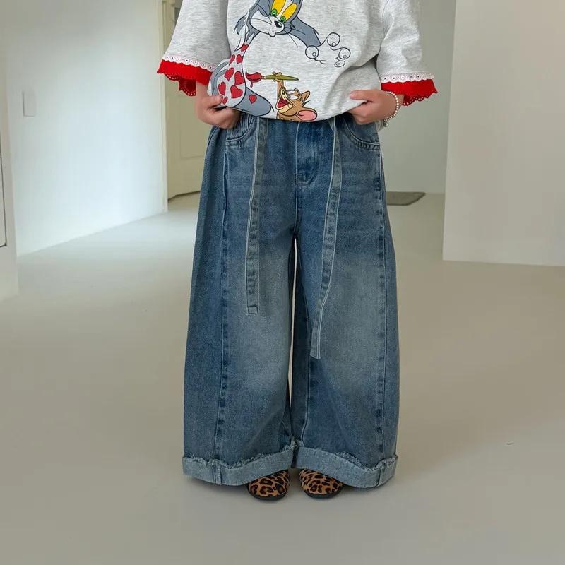 【KID】折り返しワイドシルエットデニムパンツ
