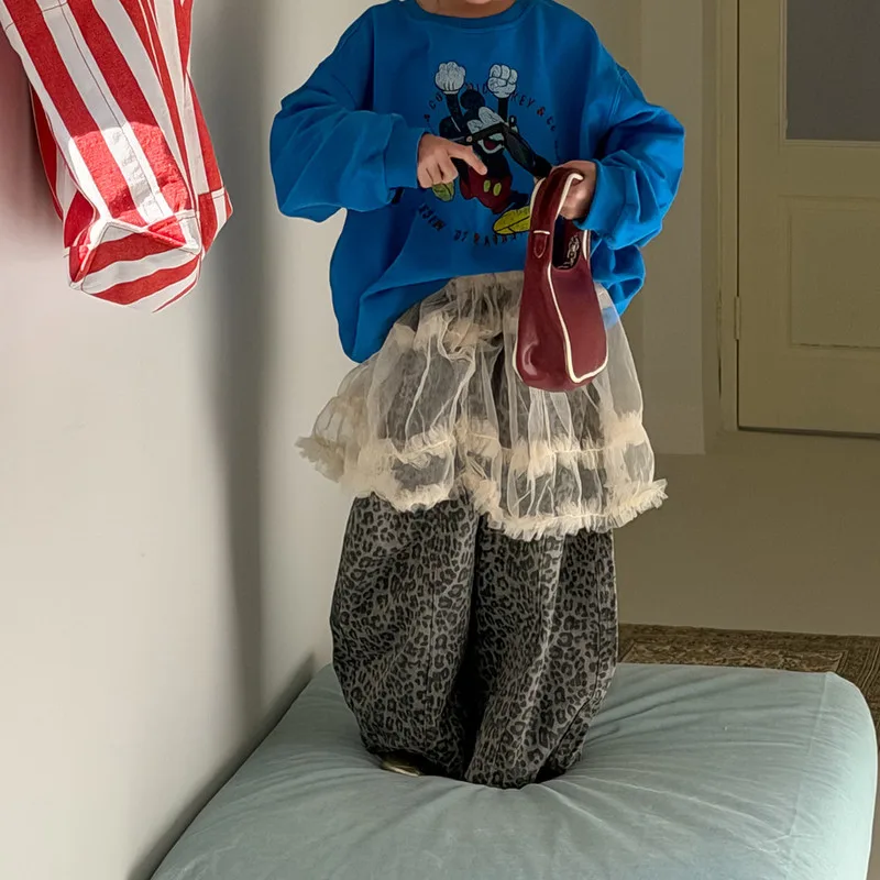 【KID】スイートレオパード柄キッズロングパンツ
