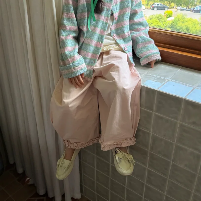 【KID】裾フリルピンクロングパンツ