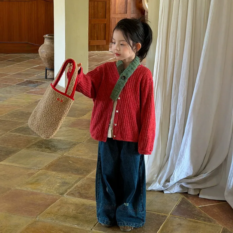 【KID】リブ編み長袖ボタンカーディガン