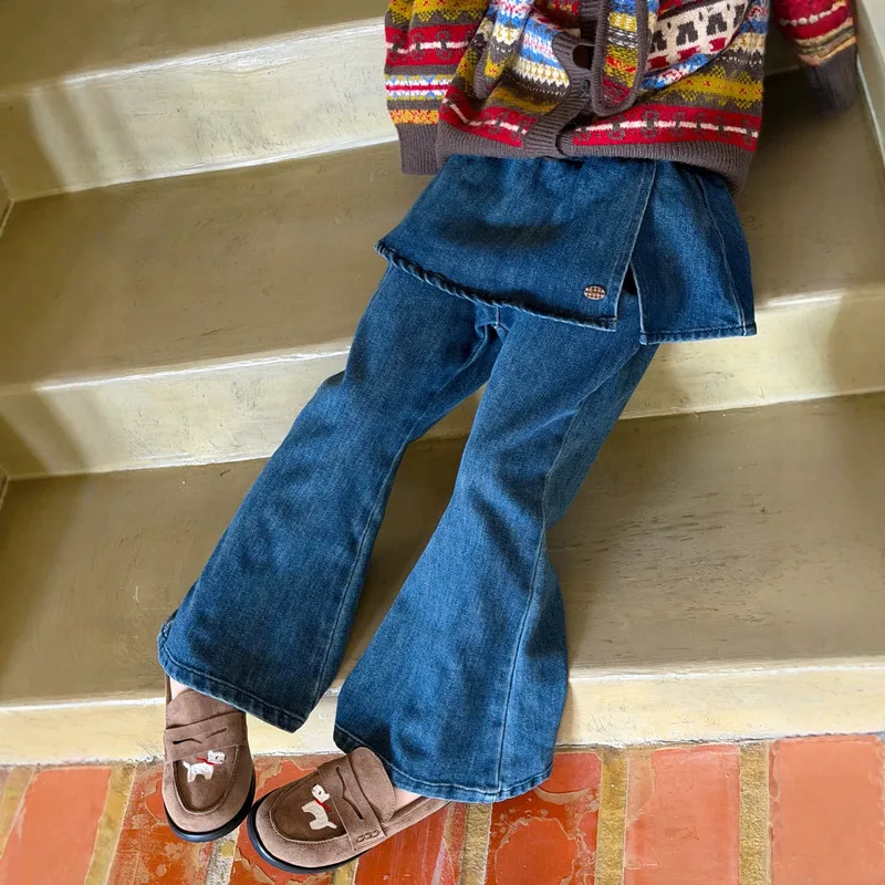 【KID】デニムスカート付きフレアパンツ