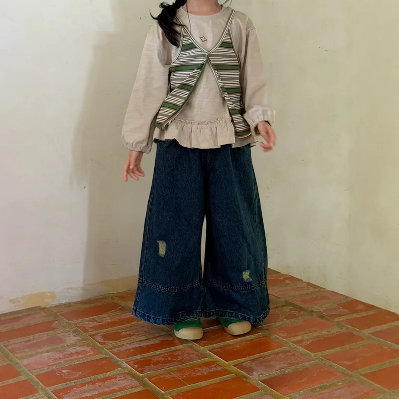 【KID】ダメージ加工デニムワイドパンツ