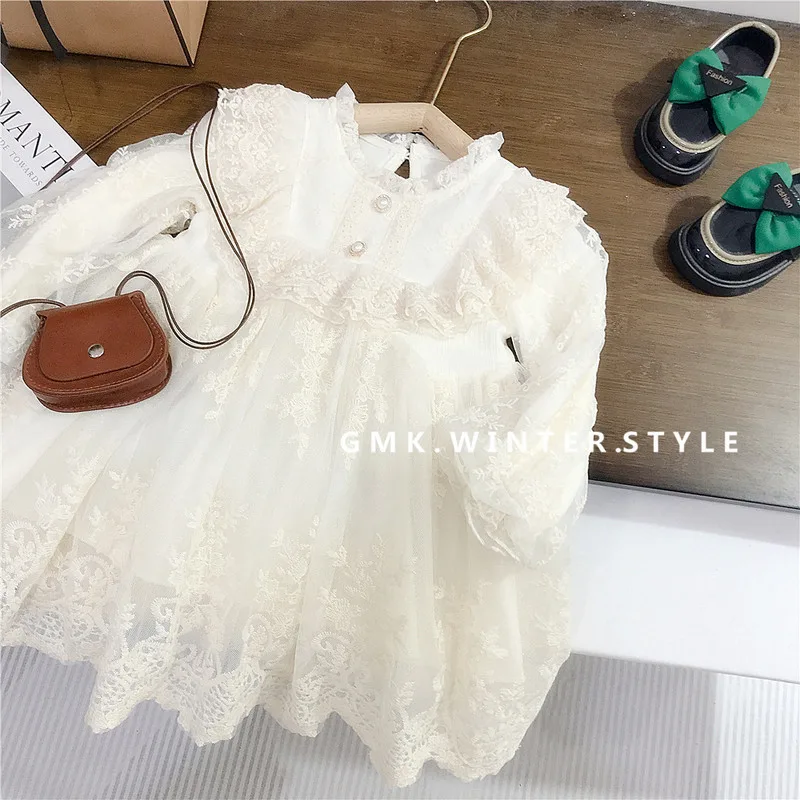 アイボリーレースフリルキッズワンピース