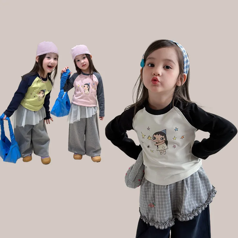 【KID】星柄カラーブロックラグラン長袖Tシャツ