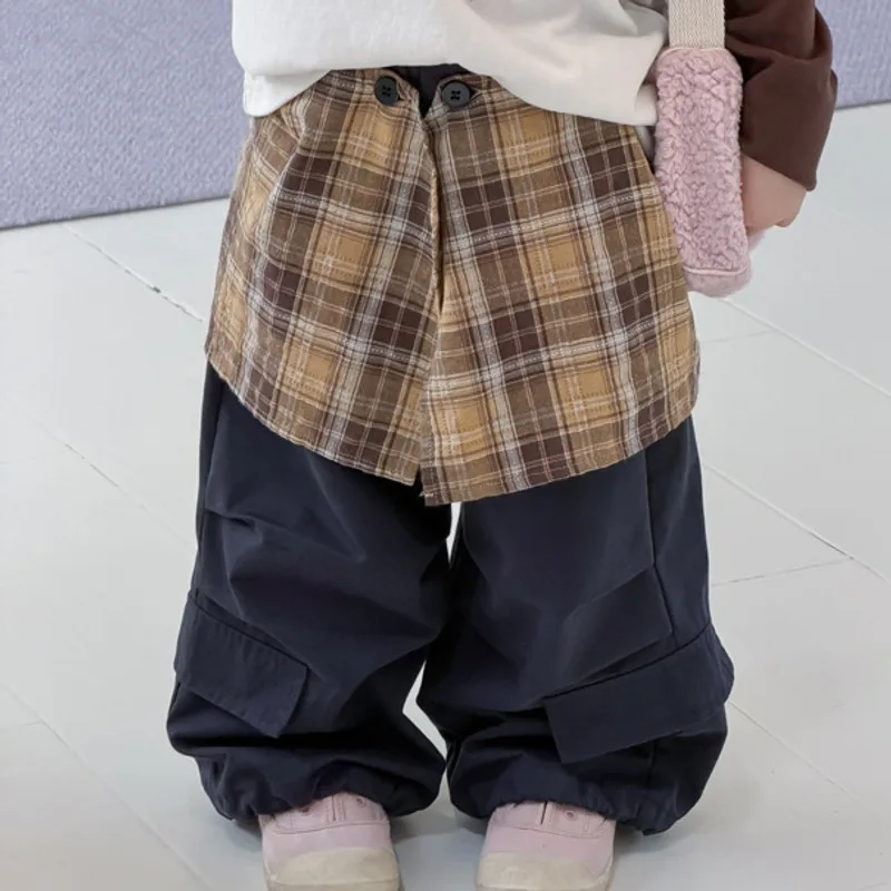 【KID】チェックレイヤードカーゴロングパンツ
