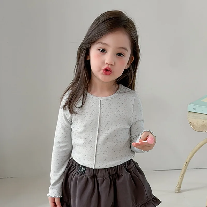 【KID】小花柄フリル長袖インナーTシャツ