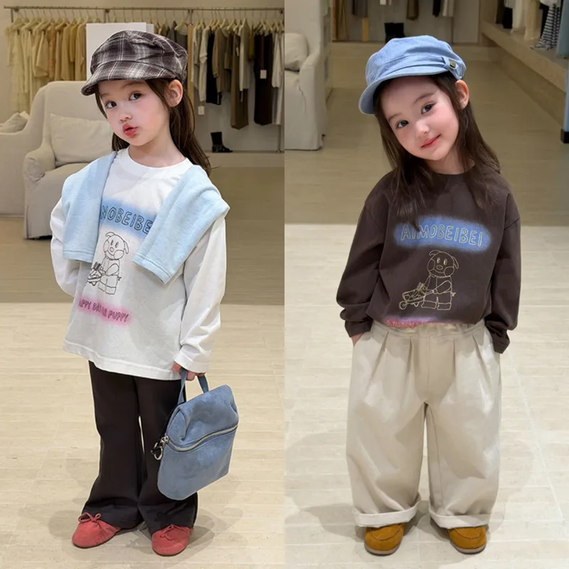 【KID】ぶたモチーフ英字プリントラウンドネック長袖Tシャツ
