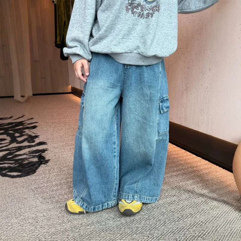 【KID】サイドポケットワイドデニムパンツ