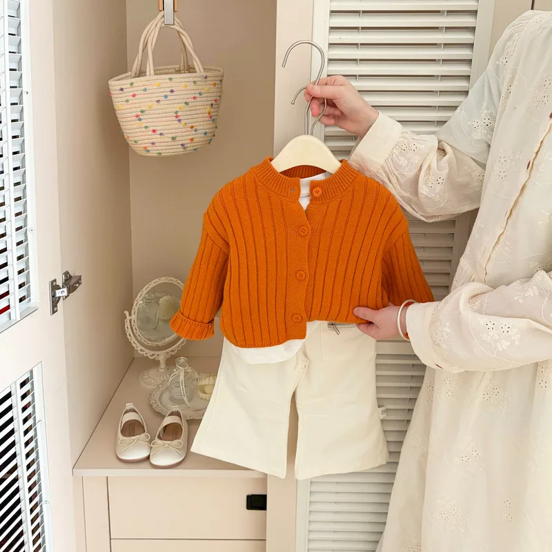 【BABY】パンプキンオレンジリブカーディガン