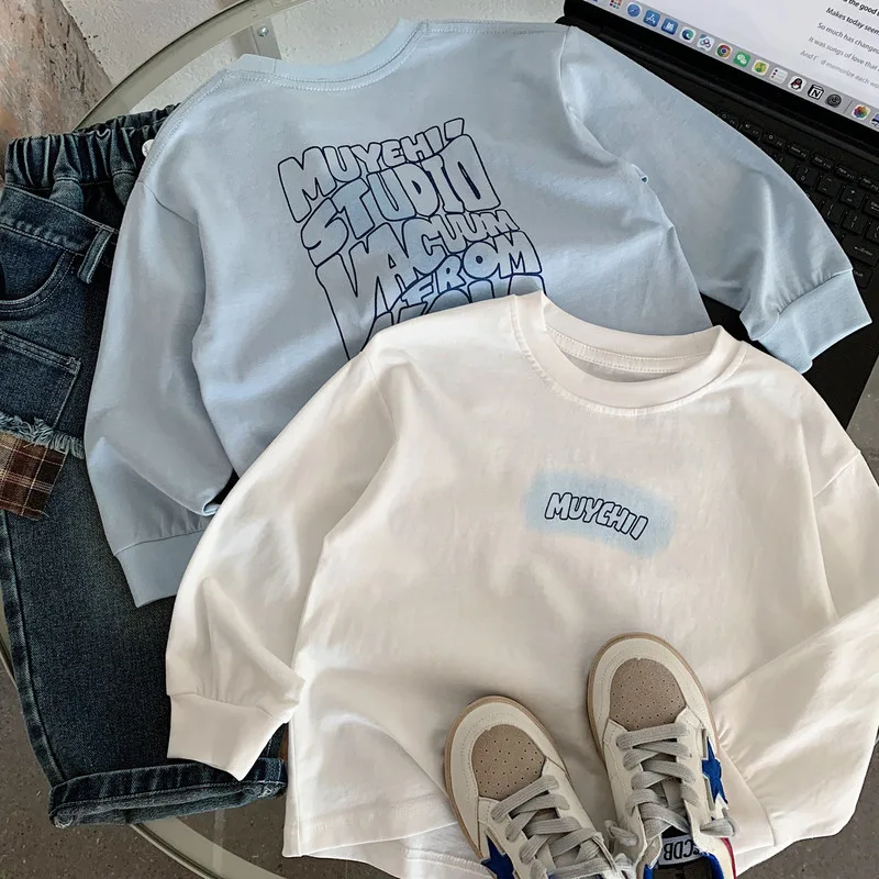 【KID】英字プリントデザイン長袖Tシャツ