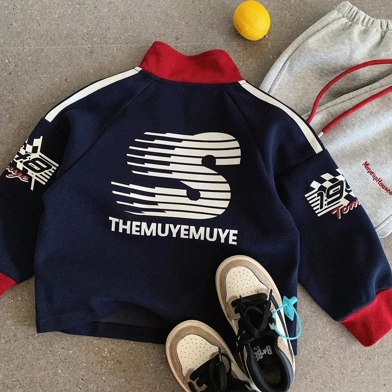 【KID】ネイビーSロゴ立ち襟長袖Tシャツ