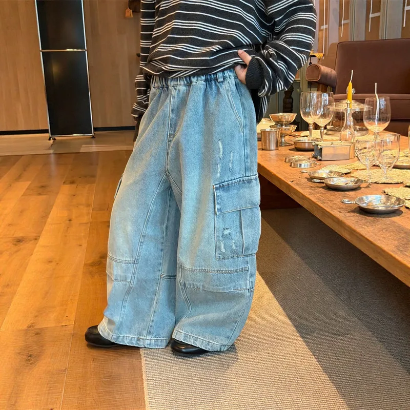 【KID】ワイドカーゴポケットデニムパンツ