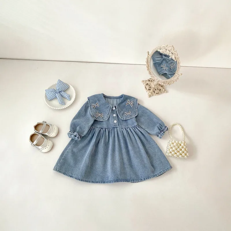 チェリーデニム刺繍カラーワンピース
