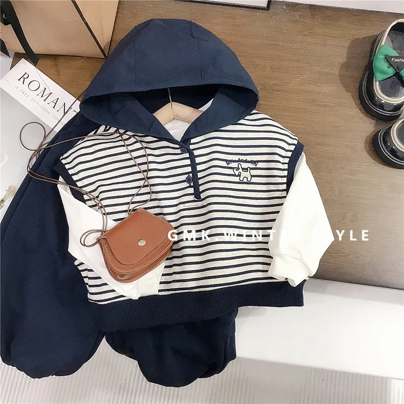 【セット】ストライプTシャツベストパンツ3点セット