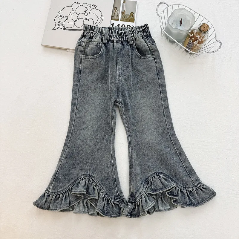 【KID】フリル裾ウォッシュデニムフレアパンツ