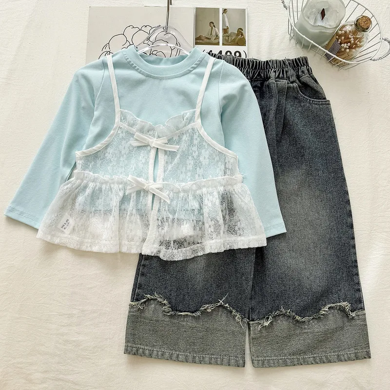 【セット】レースベストTシャツデニムパンツ3点セット