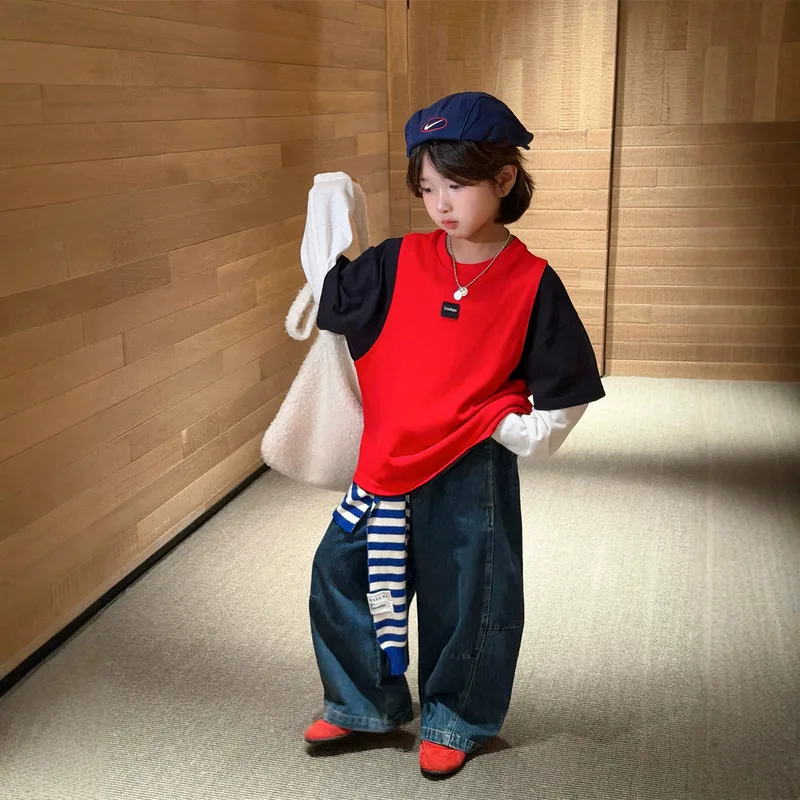 【KID】配色切替レイヤード風キッズ長袖Tシャツ