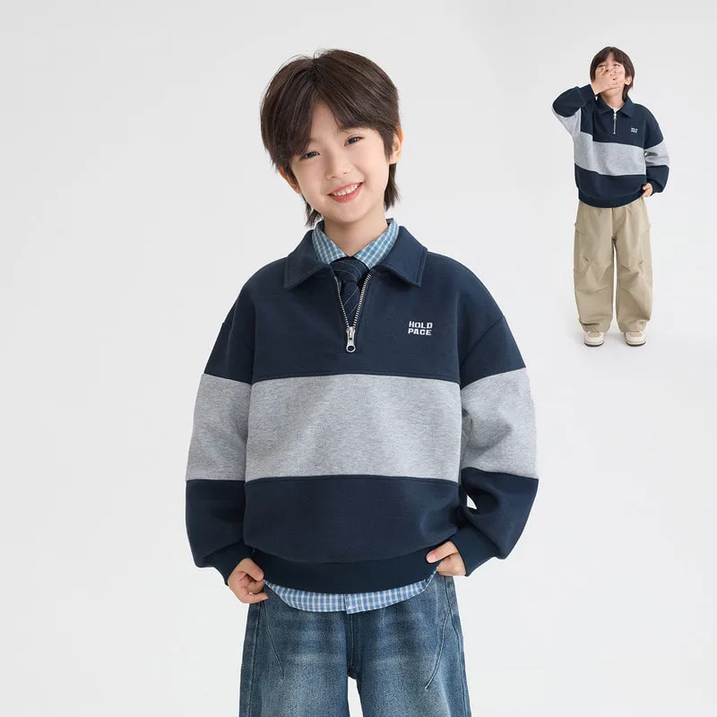 【KID】ネイビー切替ポロカラートレーナー