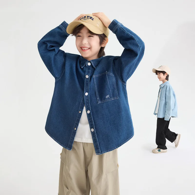 【KID】カジュアルデニムポケット長袖シャツ